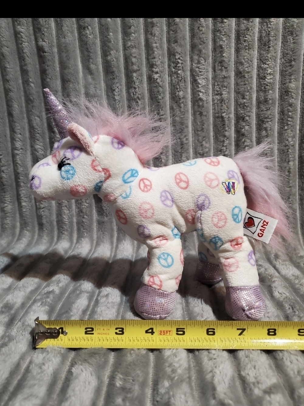 Webkinz Peace Unicorn Plush Ganz Pink Glitter Stuffed Animal No Code